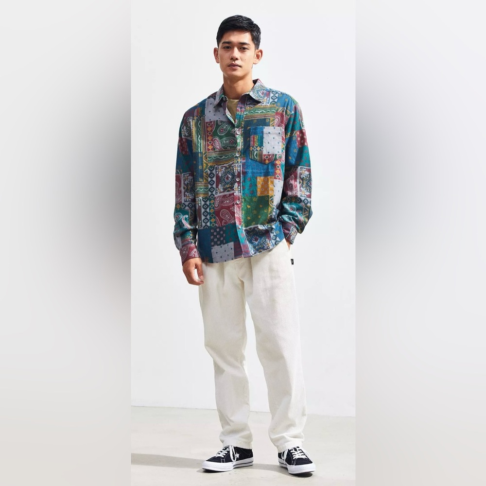 Urban Outfitters Bandana Stitched Long Sleeve Flannel Shirt Small